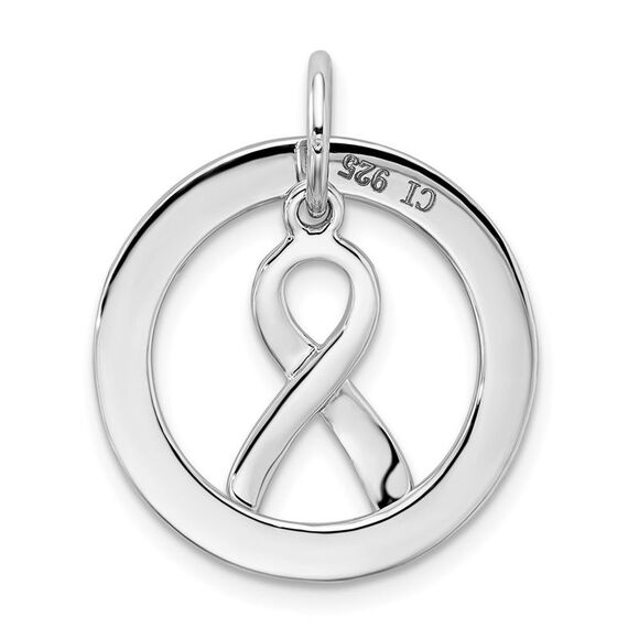 Sterling Silver Hope Circle and Cancer Awareness Ribbon Pendant, 20mm - Picture 3 of 5